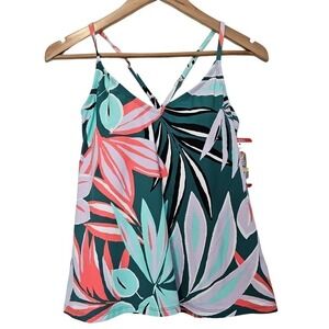 Anne Cole Floral Swimsuit Top Size X Small Green Floral Tankini Adjustable